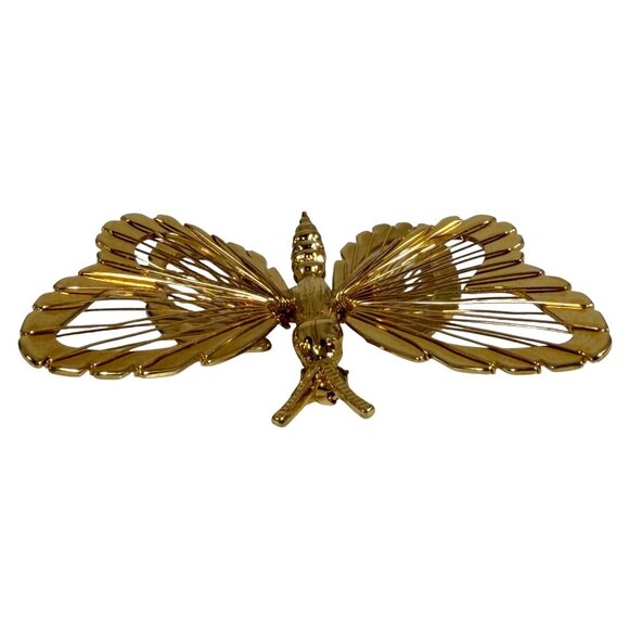 Vintage Signed MONET Golden Butterfly Brooch Pin Open Wire Layered Wings 2" MCM - Picture 2 of 5